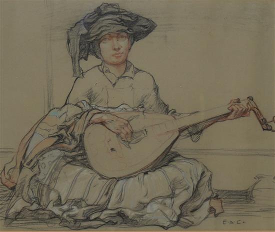 Ernest Arthur Cox Woman playing a mandolin 29 x 36cm